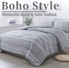 img 1 attached to 🛏️ Litanika Grey Boho Comforter Set: Geometric Triangle Striped Full Size Bedding, 3-Piece - Includes 1 Comforter and 2 Pillowcases - Aztec Soft Microfiber Down Alternative