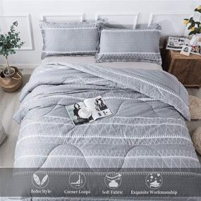 img 2 attached to 🛏️ Litanika Grey Boho Comforter Set: Geometric Triangle Striped Full Size Bedding, 3-Piece - Includes 1 Comforter and 2 Pillowcases - Aztec Soft Microfiber Down Alternative