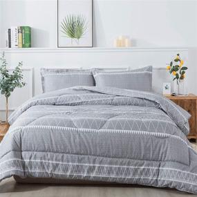 img 4 attached to 🛏️ Litanika Grey Boho Comforter Set: Geometric Triangle Striped Full Size Bedding, 3-Piece - Includes 1 Comforter and 2 Pillowcases - Aztec Soft Microfiber Down Alternative