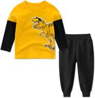 👕 adorable little boys clothes set: 2-piece casual outfit with long sleeve dinosaur t-shirt & french terry pants logo