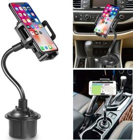 img 4 attached to Universal Cup Phone Holder for Car: Adjustable Mount for 📱 iPhone XS/XR/8, Galaxy S10/Note 9, Google Pixel, and More – Black