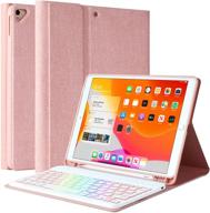 🎹 keyboard case for ipad 9th gen 10.2" 2021/(8th gen) 2020/(7th gen) 2019 - 7 colors backlit, ipad air 3 10.5" (3rd gen)/ipad pro 10.5" compatible, pencil holder, champagne logo