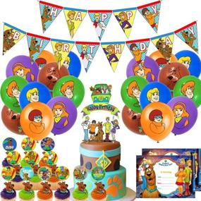 img 4 attached to 🎉 Scooby Doo Nelton Party Supplies - Banner, Cake Topper, 24 Cupcake Toppers, 20 Balloons, 15 Invitation Cards