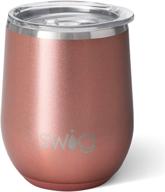 🍷 swig life rose gold wine tumbler: 12oz stainless steel, dishwasher safe & portable logo