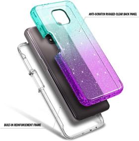 img 2 attached to NZND Case for Motorola Moto G Power 2021 with Built-in Screen Protector - Full-Body Protective Shockproof Rugged Bumper Cover - Impact Resistant Durable Phone Case (Glitter Aqua/Purple)