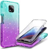 nznd case for motorola moto g power 2021 with built-in screen protector - full-body protective shockproof rugged bumper cover - impact resistant durable phone case (glitter aqua/purple) logo