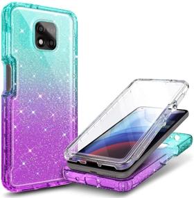 img 4 attached to NZND Case for Motorola Moto G Power 2021 with Built-in Screen Protector - Full-Body Protective Shockproof Rugged Bumper Cover - Impact Resistant Durable Phone Case (Glitter Aqua/Purple)