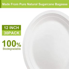 img 2 attached to 🍽️ BangShou 12" Large Oval Paper Plates – Compostable Bagasse Fiber Disposable Heavy Duty White Plates, 30-Pack