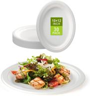 🍽️ bangshou 12" large oval paper plates – compostable bagasse fiber disposable heavy duty white plates, 30-pack logo