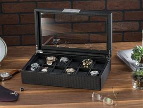 img 3 attached to 🕶️ Glenor Co Men's Watch Box - 12 Slot Luxury Carbon Fiber Display Case, Large Holder with Metal Buckle - Black
