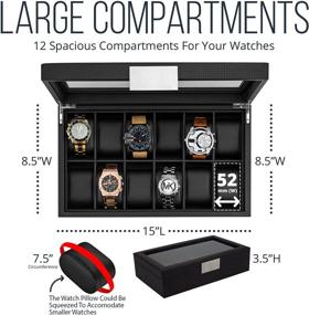 img 1 attached to 🕶️ Glenor Co Men's Watch Box - 12 Slot Luxury Carbon Fiber Display Case, Large Holder with Metal Buckle - Black
