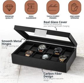img 2 attached to 🕶️ Glenor Co Men's Watch Box - 12 Slot Luxury Carbon Fiber Display Case, Large Holder with Metal Buckle - Black