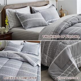 img 1 attached to 🛏️ Joyreap Triangle Stripes Bed in a Bag Set: Full/Queen Size, Stylish Gray Design, Ultra-Soft Microfiber Comforter, Complete 7 Piece Set with Sheets and Pillow Shams