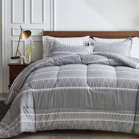 img 4 attached to 🛏️ Joyreap Triangle Stripes Bed in a Bag Set: Full/Queen Size, Stylish Gray Design, Ultra-Soft Microfiber Comforter, Complete 7 Piece Set with Sheets and Pillow Shams