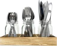 🍴 mason jar glass utensil holder with rustic wood tray - organize spoons, knives, and forks for a farmhouse kitchen decor and countertop логотип