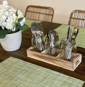 img 1 attached to 🍴 Mason Jar Glass Utensil Holder with Rustic Wood Tray - Organize Spoons, Knives, and Forks for a Farmhouse Kitchen Decor and Countertop