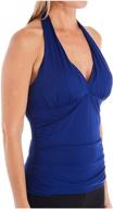 👙 la blanca women's island goddess ruched front halter tankini top for swimsuits logo