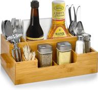 🎋 bamboo utensil holder wooden caddy set: organize your kitchen and breakroom with 10 compartments for silverware, flatware, napkins, and more логотип