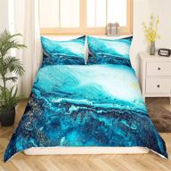 queen size blue marble comforter cover - colorful liquid marble bedding set with abstract rainbow quicksand design - girly turquoise blue duvet cover - watercolor chic marble modern decor - perfect gift bed set for kids logo