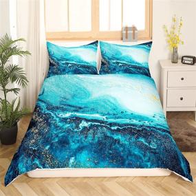 img 2 attached to Queen Size Blue Marble Comforter Cover - Colorful Liquid Marble Bedding Set with Abstract Rainbow Quicksand Design - Girly Turquoise Blue Duvet Cover - Watercolor Chic Marble Modern Decor - Perfect Gift Bed Set for Kids