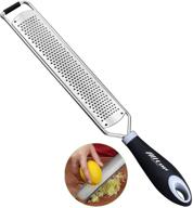 versatile lemon zester & cheese grater: stainless steel fine shredder for parmesan, ginger, garlic, nutmeg, chocolate, vegetables, fruits - hand-held essential tool logo