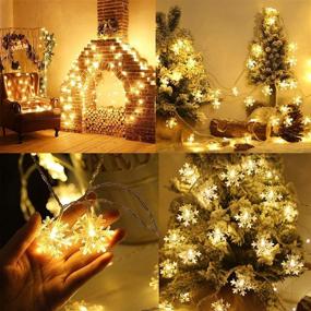 img 2 attached to 🎄 20ft 40 LED Fairy Lights Christmas Snowflake String Lights, Battery Operated Waterproof Twinkle Lighting for Indoor Outdoor Decorations, Bedroom Party Patio Room Garden Home Xmas Tree Decor - Warm