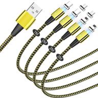 ⚡️ magnetic data charging cable: premium nylon braided 3-in-1 charger for micro usb, type c, and iphone – gold, 4-pack with various lengths logo