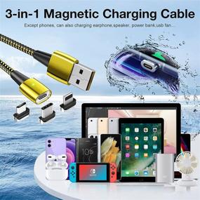 img 1 attached to ⚡️ Magnetic Data Charging Cable: Premium Nylon Braided 3-in-1 Charger for Micro USB, Type C, and iPhone – Gold, 4-Pack with Various Lengths