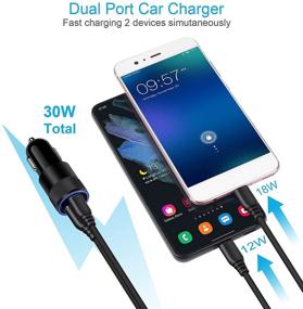 img 2 attached to 🚗 30W Быстрая зарядка для автомобиля с USB C, HUHUTA - Совместимость с Samsung Galaxy S21/S20 Plus/Ultra/S20 FE/S10e/S10+/S9/S8/Note 20/10, двойной порт PD и 2,4А Быстрый адаптер для автомобиля - Включает 2 шт 6 футовых кабеля Type C.