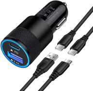 🚗 30w быстрая зарядка для автомобиля с usb c, huhuta - совместимость с samsung galaxy s21/s20 plus/ultra/s20 fe/s10e/s10+/s9/s8/note 20/10, двойной порт pd и 2,4а быстрый адаптер для автомобиля - включает 2 шт 6 футовых кабеля type c. логотип