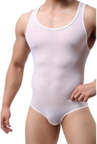 img 4 attached to FEESHOW Smooth Swimsuit Fitness Bodysuit for Men – Stylish and Active Wear