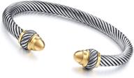 🎁 vintage stainless steel retro cuff bracelet for women men - aryahozel classic twisted cable wire jewelry - ideal birthday gift for her, sister, or bff (big size) logo