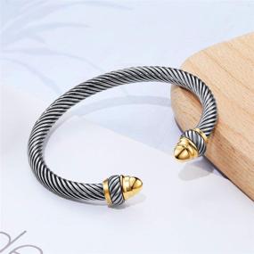 img 1 attached to 🎁 Vintage Stainless Steel Retro Cuff Bracelet for Women Men - AryaHozel Classic Twisted Cable Wire Jewelry - Ideal Birthday Gift for Her, Sister, or BFF (BIG SIZE)