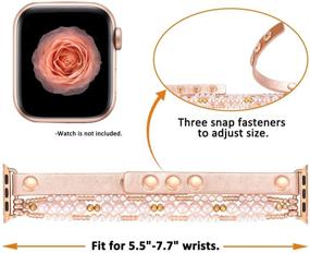 img 1 attached to 🌸 Fastgo Кожаный упругий браслет с хрустальными бусинами для Apple Watch 44 мм 42 мм - Совместим с женщинами и девочками, Iwatch SE & 6 5 4 3 2 1 - Розовое золото/розовый (42 мм/44 мм)