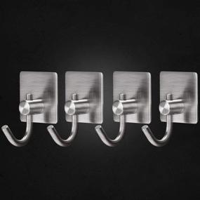 img 1 attached to 🧲 Powerful Adhesive Stainless Steel Hooks - Heavy Duty Stick on Wall Hooks for Hat, Coat, Towel - Ideal for Bathroom, Kitchen, Home, Closet, Cabinet - 4 Pack