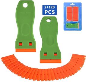 img 4 attached to 🔪 Green Plastic Razor Blade Scraper - 2 Pack, with 120 Pcs Razor Blades for Efficient Removal of Glue, Sticker, Decals, and Tint from Car Window and Glass