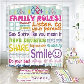 img 3 attached to 🛁 Ikfashoni 7 Piece Cute Family Rules Bathroom Set: Shower Curtain, Rugs, Towels - Non-Slip Rug, Toilet Lid Cover, Bath Mat, with 12 Hooks for Kids Shower Curtain, Large Size
