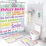 🛁 ikfashoni 7 piece cute family rules bathroom set: shower curtain, rugs, towels - non-slip rug, toilet lid cover, bath mat, with 12 hooks for kids shower curtain, large size logo