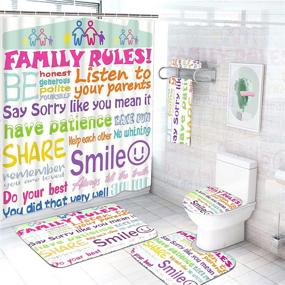 img 4 attached to 🛁 Ikfashoni 7 Piece Cute Family Rules Bathroom Set: Shower Curtain, Rugs, Towels - Non-Slip Rug, Toilet Lid Cover, Bath Mat, with 12 Hooks for Kids Shower Curtain, Large Size