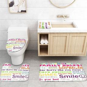 img 2 attached to 🛁 Ikfashoni 7 Piece Cute Family Rules Bathroom Set: Shower Curtain, Rugs, Towels - Non-Slip Rug, Toilet Lid Cover, Bath Mat, with 12 Hooks for Kids Shower Curtain, Large Size