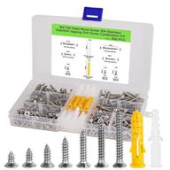 🔩 356pcs m4 phillips drive countersunk head self-tapping wood screws assortment kit - 304 stainless steel fasteners for diy, joinery, and drywall set, including 36pcs m6 screw anchors logo