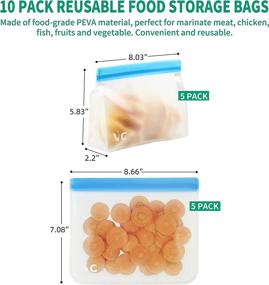 img 3 attached to 10-Pack Reusable Food Storage Bags: Stand & Normal, BPA-Free & PEVA Leak Proof, Food-Grade Freezer Bags - Gallon Bags, Sandwich Bags, Snack Bags