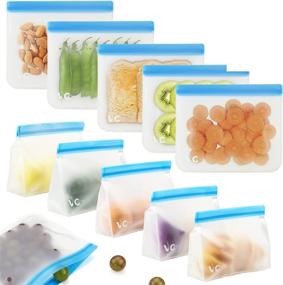 img 4 attached to 10-Pack Reusable Food Storage Bags: Stand & Normal, BPA-Free & PEVA Leak Proof, Food-Grade Freezer Bags - Gallon Bags, Sandwich Bags, Snack Bags