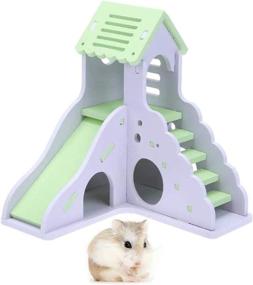 img 4 attached to 🐹 Premium Kathson Hamster House: Hideout Hideaway Exercise Play Toys for Rats, Dwarf Hamsters, and Mice - 2-Story Wooden Hut, Durable, Odorless, Non-Toxic