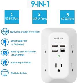 img 3 attached to 🔌 ETL Listed USB Wall Charger Surge Protector with 5 Outlet Extender, 4 USB Charging Ports, and 1 USB C Outlet - Ideal for Home, Travel, Office