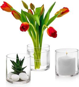 img 1 attached to Multipurpose Set of 3 Glass Cylinder Vases – Ideal Wedding Centerpieces with Pillar Candle, Floating Candles & Flower Vase Possibilities