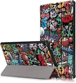 img 4 attached to Gylint All-New Fire HD 10 2019 Case: Premium Folio Smart-Shell Stand Cover with Auto Sleep/Wake – Graffiti Design. Compatible with 7th and 9th Generations, 2017 and 2019 Releases.