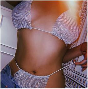 img 2 attached to 👙 Cusmyre Women Rhinestone Bra Panties Sets: Sparkling Crystal Bikini Underwear Thong with Stylish Body Chain Top, Sequin Brief Crop Top Included