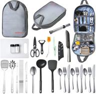 ironsten camping cooking utensils set: complete portable picnic cookware kit for rv car, tent campers, outdoor bbq - gear essentials and accessories included логотип