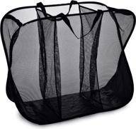 convenient three compartment popup hamper - durable mesh material, folds for easy storage, portable handles for effortless transport to laundry room. perfect folding pop-up hamper for college dorm or travel. (black) logo